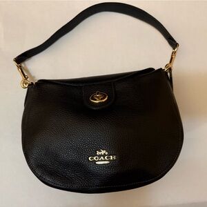 Coach Black Leather Shoulder Bag with Gold Accents